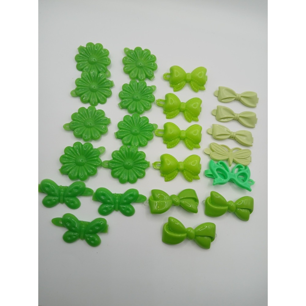 Lot 23 Vintage‎ Childs Snap Tight Plastic Hair Clip Barrettes Kids Goody Green